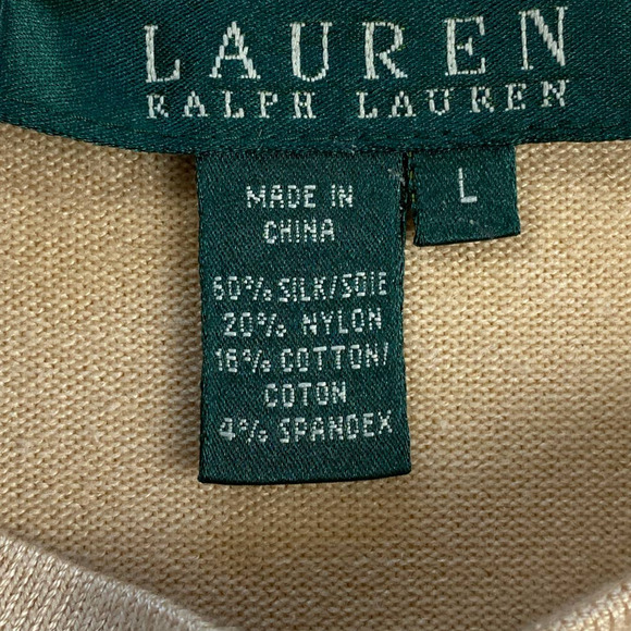 Lauren Ralph Lauren Silk Blend Knit Top Cream L Boat Neck 3/4 Sleeve - Picture 2 of 6